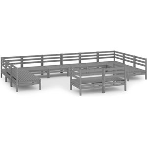 vidaXL 12-delige Loungeset massief grenenhout grijs Loungeset - Tuinset - Hout - Balkon - Terras