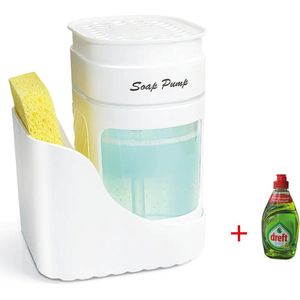 Zeeppomp - Sponshouder - Compact - Zeepdispenser - Afdruiprekje - Luxe - Inclusief Spons - Aanrecht - Keukenaccessoire - Gootsteen - Gadgets - Dreft