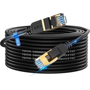 Cat 8 ethernetkabel 15 m - hoge snelheid - robuust - 26 AWG - Cat8 - 40 Gbit/s - 2000 MHz - met vergulde RJ45-stekker - voor buiten en binnen - compatibel met router - gaming - modem - Xbox