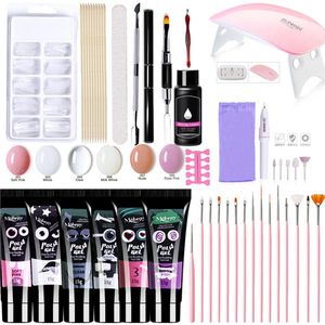 NAXSIR Gel Nagelverlengingset - 6 Kleuren Semi-Permanent Gel Lak + UV LED Lamp & Polijstset - Professionele Nagelkit