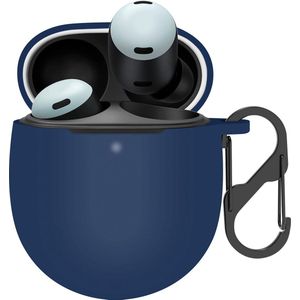 YONO Hoesje geschikt voor Google Pixel Buds Pro (2022) - Siliconen Draadloze Oordopjes Case met Clip – Donkerblauw