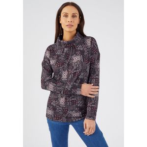 Damart - T-shirt met opstaande kraag warme tricot stof - Dames - Zwart - XS