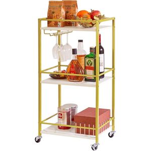 Home Bar Servierwagen,Kleiner Barwagen mit 3-Etagen, Mobiles Getränkeregal mit Weinhaltern und Glashaltern,Mini-Bar für draußen, kleinen Raum, Küche Weiß TMJ519W