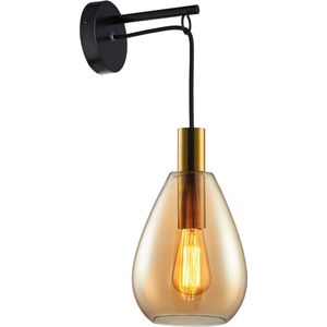 Moderne wandlamp Dorato | 1 lichts | goud / zwart | glas amber / metaal | Ø 18,5 cm | hoogte van 60 cm | woonkamer / hal / eetkamer / slaapkamer | modern / sfeervol design | hangend glas