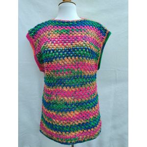 Handgemaakte trui korte mouw / spencer in roze, blauw, oranje, groen gehaakt Maat M/L