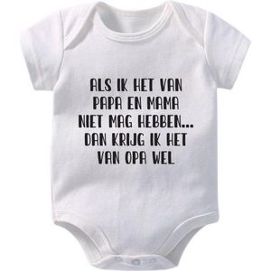 Hospitrix Baby Rompertje met Tekst ""Als ik het van papa en mama niet mag hebben… dan krijg ik het van opa wel"" | 0-3 maanden | Korte Mouw | Cadeau voor Zwangerschap | Bekendmaking | Aankondiging | Aanstaande Moeder | Moederdag