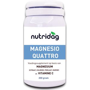 Nutridag - Magnesio Quattro - Natuurlijke magnesium van 4 verschillende bronnen - Goed en snel opneembaar - 200 gram
