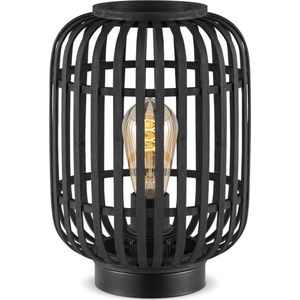 Home Sweet Home - Boheemse stijl Tafellamp - Bamboe Lampenkap - Cilinder - Zwart - Ø21,5 x 30 cm - E27 fitting - Ontworpen voor gebruik in slaapkamers en studeerkamers - Met schakelaar