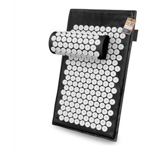 Spijkermat met Kussen - Acupunctuur Massage Mat - Rug Nek Schouder Voet - Tegen Verspanningen (Zwart)