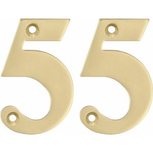 AMIG Huisnummer 55 - massief messing - 10cm - incl. bijpassende schroeven - gepolijst - goudkleur