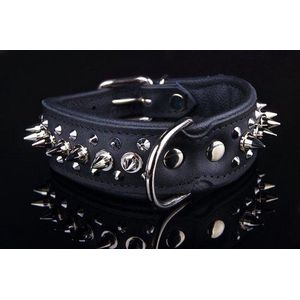 Dog's Companion Leren Halsband - met Spikes - Lengte: 50cm Verstelbaar van: 40-47 cm x 40 mm - Zwart