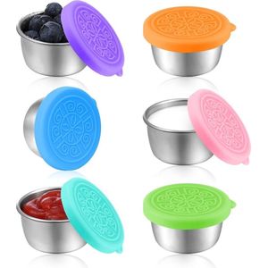 Mini Vershoudbakjes - RVS Snackbox - To Go Set 6 Dressingpotjes 40ml - Duurzame Snackdoosjes - Diepvriesbakjes - Lunchbox Seal cup - Voorraaddoosjes Met Deksel Uit Silicone - Dressing Bakje - BPA Vrij - Lekvrij - Voor Snack/Dips/Salade/Specerijen Enz