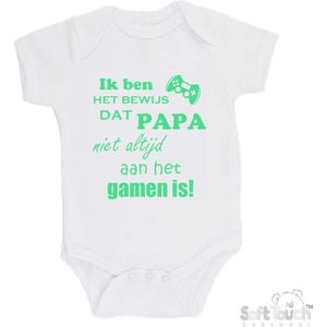 100% katoenen Romper "Ik ben het bewijs dat PAPA niet altijd aan het gamen is!" Unisex Katoen Wit/mint Maat 56/62