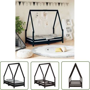 The Living Store Kinderbedframe 70x140 cm massief grenenhout zwart - Kinderbed - Houten Bed - Peuterbed - Kids Bed - Design Kinderbed