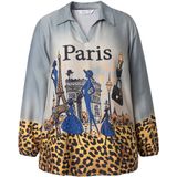 MIAMODA - Dames - Tuniekblouse A-lijn Paris-print leo-randen lange mouw - Off-white - Maat 42