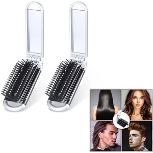 2-Stuks Opvouwbare haarborstel met spiegel - Draagbare reishaarborstel - Haarborstel met minispiegel - Opvouwbare haarborstel - Perfect voor het stylen van haar in de sportschool, op reis, na het zwemmen en onder make-up - Wit