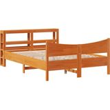 vidaXL - Bedframe - met - hoofdbord - massief - grenenhout - wasbruin - 120x190 - cm