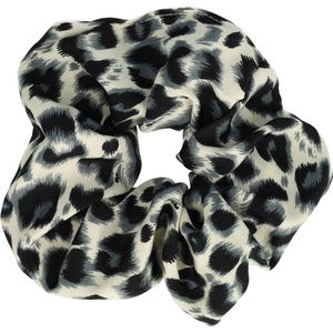 Haarsoires Haarelastiek Scrunchie – Panterprint – Gladde Stof – Zwart Wit Grijs - Haarkrinkel - Haar Elastiek met Stof - Zacht & Haarvriendelijk