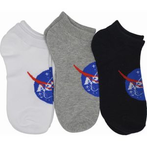 NASA heren sokken - 3 paar - korte katoenen nasa enkelsokken in 3 kleuren - WIT ZWART GRIJS. met logo. maat 39/42