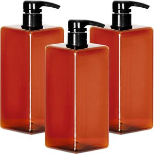 Set van 3 pompflessen van 1 liter voor shampoo, herbruikbare plastic pompdispenser, zeepdispenser, lotiondispenser, lege fles voor vloeibare shampoolotions, keuken, badkamer (amber)