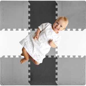 Speelmat Baby - Foam - 118x118cm - Zwart Wit Grijs