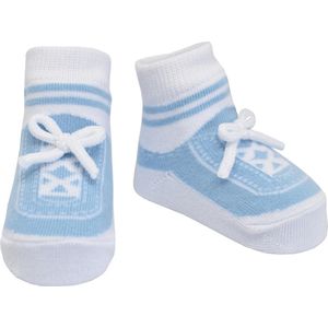 Stepping Out Sneakers licht blauw en zwarte sokjes voor baby 0-12 maanden-Witte vetertjes-Anti slip zooltjes-Kraamcadeau-Baby shower