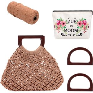 Doe-het-zelf macramé tas set - Handgemaakte strandtas met houten handvat