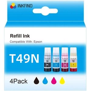 INKFIND T49N inkt gezicht voor Epson T49N T49N100 T49N200 T49N300 SC23BK SC23C SC23M SC23Y EcoTank 4-kleuren multipack inktnavulling voor EPSON SURECOLOR F100/F500/F501/F160/F560/F561 Epson SureColor SC-F100 SureColor SC-F500 Epson SureColor SC-F501