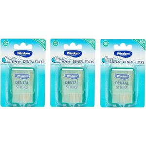 Wisdom Dental Sticks - 100 Tandenstokers met Verfrissende Mintsmaak - Houten Stokers voor Effectieve Tandplakverwijdering en Mondhygiëne - Handige en Duurzame Tandenstokers voor Dagelijks Gebruik - Voordeelverpakking 3 pack