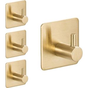 4 Stuks – Zelfklevende Haakjes – RVS Ophanghaakjes – Ultra Sterke Plakhaakjes – Goud - haken - Kledinghaken voor de deur - Haak zonder perforatie - 4,5x4,5x2,5 cm - kapstokken