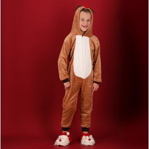Morethansocks - Kerst onesie - Kids - Bruin - Maat 146/158 - onesie jongens - onesie meisjes - onesie kinderen - onesie pyjama
