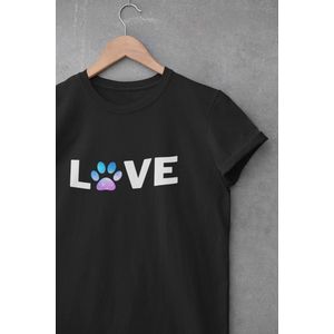 Shirt - Dog love - Wurban Wear | Grappig shirt | Leuk cadeau | Unisex tshirt | Honden | Puppy | Hondenmand | Bench | Hondenvoer | Wit & Zwart