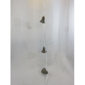 ZoeZo Design - Kersthanger - set van 3 stuks - kerstbel - kerstklok - rotan - riet - 80 cm - bruin - wit - lint met belletjes