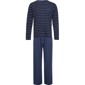 Phil & Co Lange Heren Winter Pyjama Set Katoen Gestreept Donkerblauw - Maat XXL