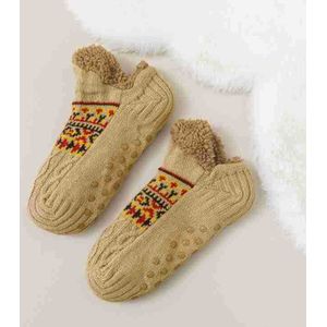 Pantoffelsokken - zachte warme winter damesbootsokken - antislip vloersokken - extra dikke zachte korte sokken - geschikt voor binnenvloeren - Khaki