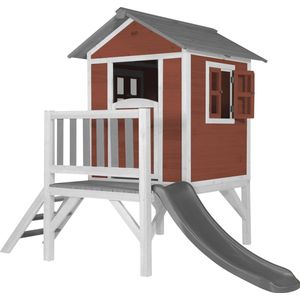 AXI Beach Lodge XL Speelhuis in Rood - Met Verdieping en Grijze Glijbaan - Speelhuisje voor de tuin / buiten - FSC hout - Speeltoestel voor kinderen