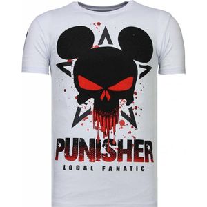 Punisher Mickey - Rhinestone T-shirt - Wit