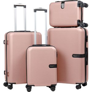 Kofferset 4-delig - Handbagage - Koffer Met wielen - Koffers - Trolley - Milaan - Rose Gold