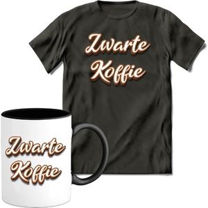 T-Shirtknaller T-Shirt met Koffiemok | Zwarte Koffie - Koffie Kleding | Heren / Dames Shirt met Mok Cadeau | Kleur grijs | Maat 3XL