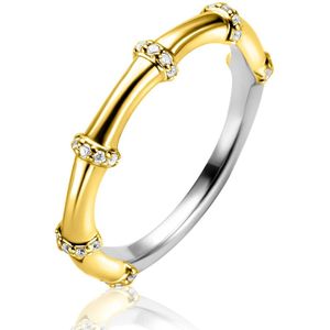 ZINZI gold plated zilveren aanschuifring (3,5mm breed) bamboo uitstraling, bezet met witte zirkonia's ZIR2687Y