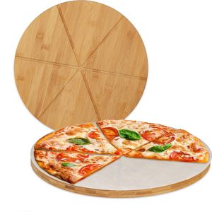 Relaxdays Pizzaplank bamboe set van 2 - rond - serveerplank- 33 cm - bakpapier - pizzabord