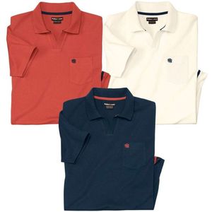 ATLAS FOR MEN - Set van 3 katoenen polo’s zonder knoopjes - Heren - Verkrijgbaar in grote maten - L