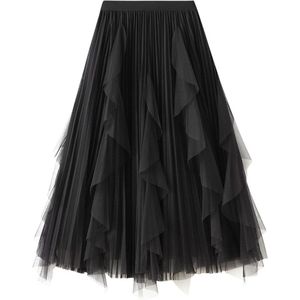 Dames rok - tule rok zwart - met elastische - hoge taille - balletrok - plooirok met A-lijn voor bruiloft - feest