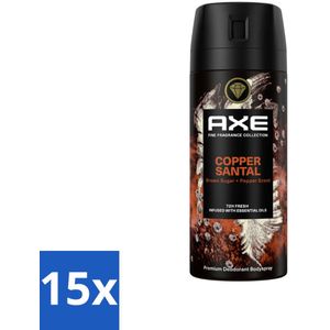 15 x AXE - Deodorant Spray - Copper Santal - Premium Geur - Warme Houtnoten - 150 m - AXE Copper Santal - Deodorant Spray - Warme Houtnoten - Langdurige Frisheid - Geur Neutraliseren