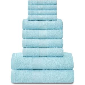 Lions Towels Family Bale Set - 10-delig 100% Egyptisch katoen, 4x gezicht, 4x hand, 2x badhanddoek, premium kwaliteit, zeer waterabsorberend badkameraccessoire, machinewasbaar, aqua,