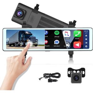 Achteruitkijkspiegel dashcam 11,6 inch CarPlay Android Auto - Achteruitrijcamera IPS-display WDR-opname Bluetooth-FM-AUX 7V-36V