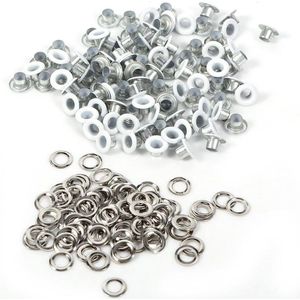 100 Sets 4mm Ronde Metalen Oogjes Scrapbooking Kaartgat Grommets - Oogjes voor Leer Ambachtelijke Stof Kledingstuk Accessoire - Wit .
