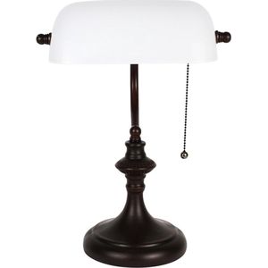 HAES DECO - Tiffany Tafellamp 26x16x38 cm Wit Metaal Glas Bankierslamp Bureaulamp Nachtlampje