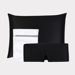Lune & Eve® Beauty Sleep Set – Zwart – Luxe Zijden Kussensloop, Slaapmasker & Waszakje – 23 Momme Mulberry Silk – Hypoallergeen & Verzorgend voor Huid, Haar & Slaapkwaliteit