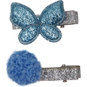 Jessidress® Haarclips Mini Haar clip met kleine vlinder en pompom - Blauw